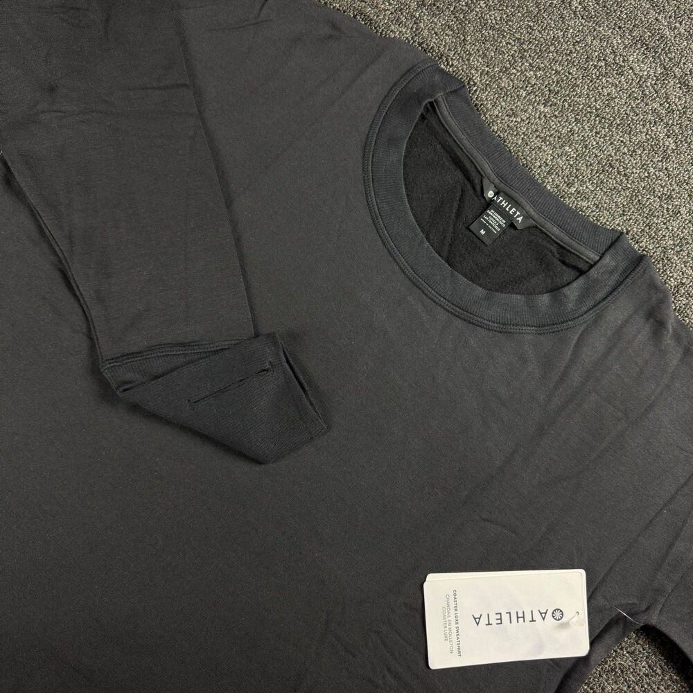 Athleta Coaster Luxe Sweatshirt Womens Medium Black Pullover Thumbholes
